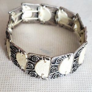 Silver Tone Mountain Theme Panel Stretch Bracelet